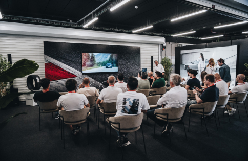 Audi A3 presentation last lap, people gathered
